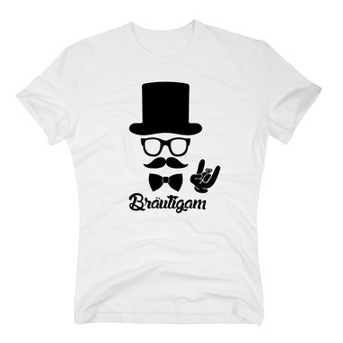 Junggesellen T-Shirt Herren - Brutigam - mit Zylinder und Mustache