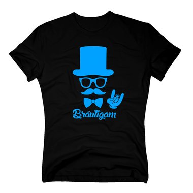Junggesellen T-Shirt Herren - Brutigam - mit Zylinder und Mustache