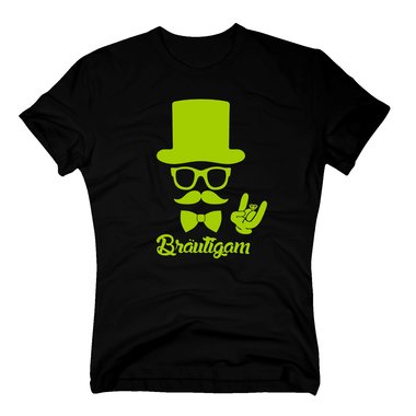 Junggesellen T-Shirt Herren - Brutigam - mit Zylinder und Mustache