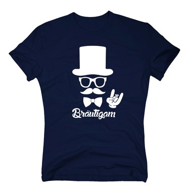 Junggesellen T-Shirt Herren - Brutigam - mit Zylinder und Mustache