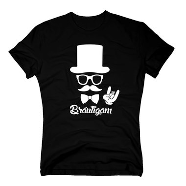 Junggesellen T-Shirt Herren - Brutigam - mit Zylinder und Mustache