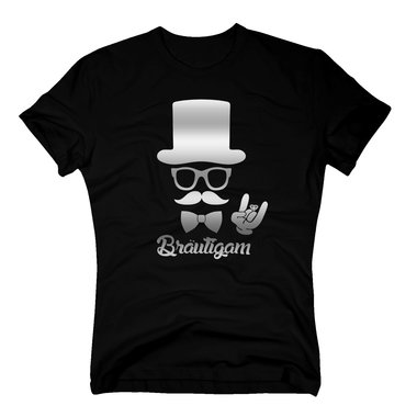 Junggesellen T-Shirt Herren - Bräutigam - mit Zylinder und Mustache