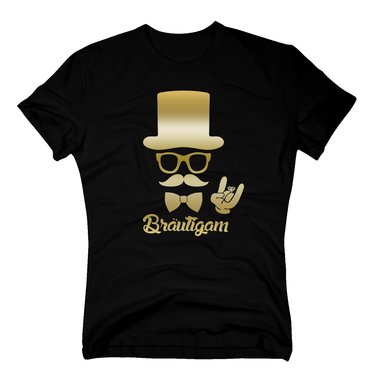Junggesellen T-Shirt Herren - Brutigam - mit Zylinder und Mustache
