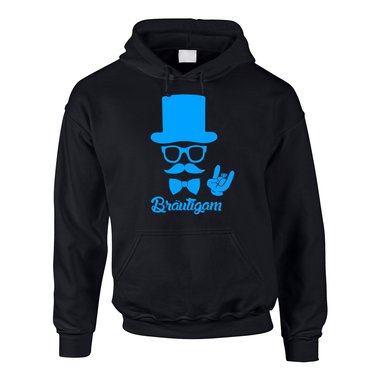 Junggesellen Hoodie Herren - Brutigam - mit Zylinder und Mustache