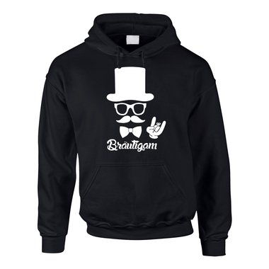 Junggesellen Hoodie Herren - Brutigam - mit Zylinder und Mustache