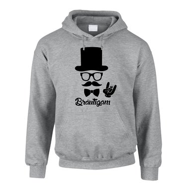 Junggesellen Hoodie Herren - Brutigam - mit Zylinder und Mustache