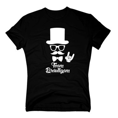 Herren T-Shirt - Team Bräutigam mit Zylinder und Mustache