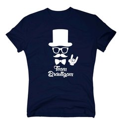 Herren T-Shirt - Team Brutigam mit Zylinder und Mustache