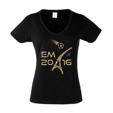 Damen T-Shirt V-Neck EM 2016 - Eifelturm