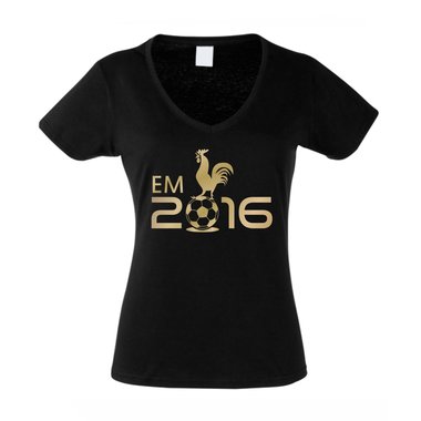 Damen T-Shirt V-Neck EM 2016 - Hahn