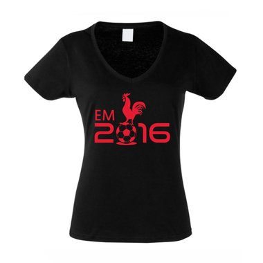 Damen T-Shirt V-Neck EM 2016 - Hahn
