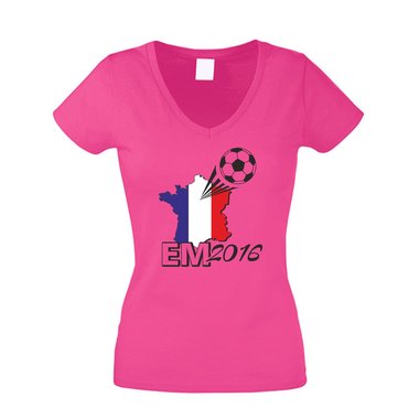 EURO 2016 Damen T-Shirt V-Neck Frankreich Flagge