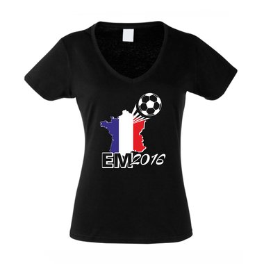 EURO 2016 Damen T-Shirt V-Neck Frankreich Flagge