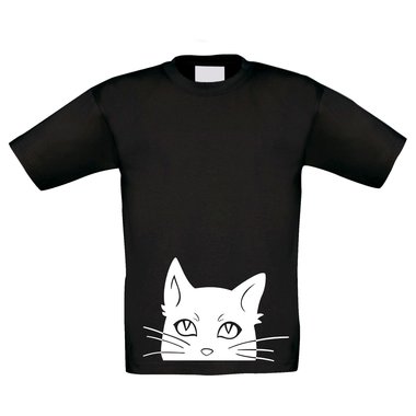 T-Shirt Kinder Halloween Katzenkopf weiss-schwarz 98-104