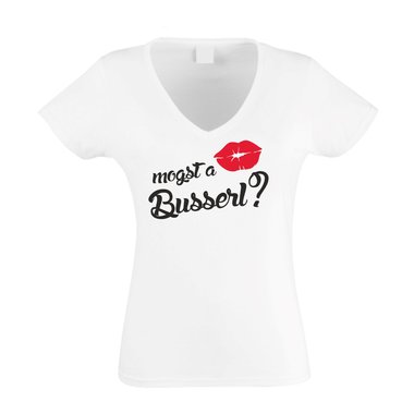 Damen T-Shirt V-Neck - Mogst a Busserl?