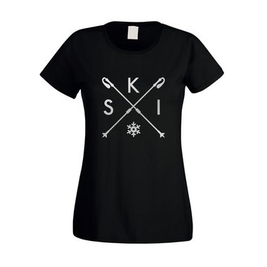 Damen T-Shirt - Skistöcker - S-K-I
