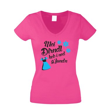 Wiesn T-Shirt - Damen V-Neck - Mei Dirndl hob i ned gfunden fuchsia-cyan XS