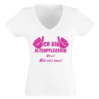 Geschenke fr Altenpflegerin - Damen T-Shirt V-Neck - Ich bin Altenpflegerin weiss-schwarz XXL