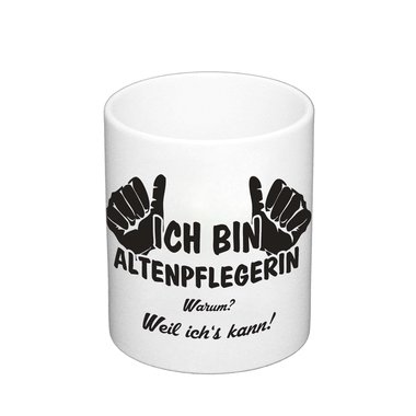 Kaffeebecher - Ich bin Altenpflegerin, weil ichs kann! weiss-dunkelblau