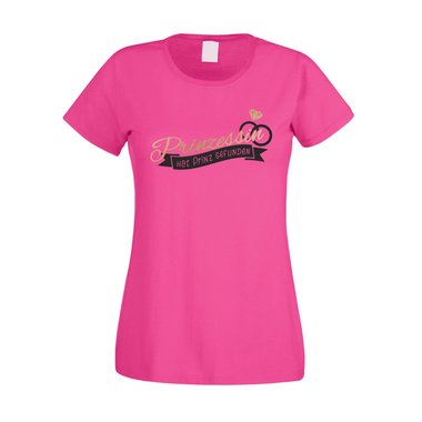 Damen T-Shirt - Prinzessin hat Prinz gefunden fuchsia-gold XS