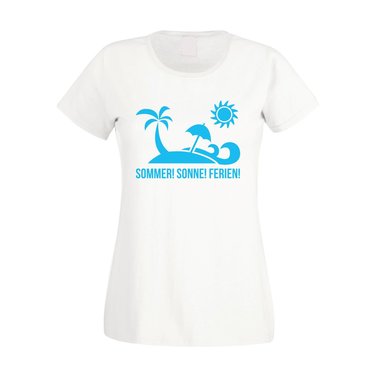 Damen T-Shirt - Sommer! Sonne! Ferien! fuchsia-weiss XS