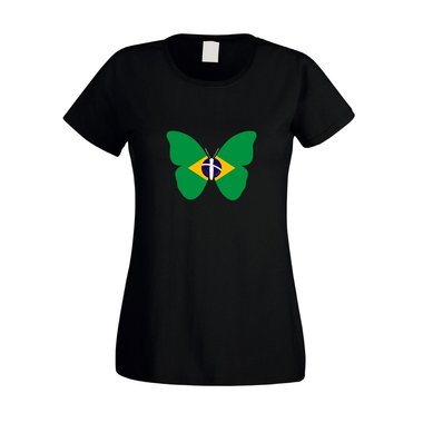 Damen T-Shirt Brasilien Schmetterling pink XL