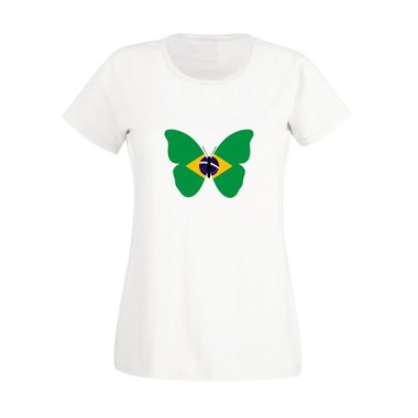 Damen T-Shirt Brasilien Schmetterling pink XL