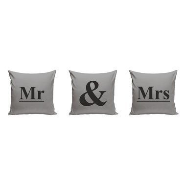 Mr & Mrs - 3 x Dekokissen fr Prchen grau-schwarz