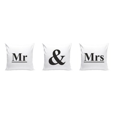 Mr & Mrs - 3 x Dekokissen fr Prchen grau-schwarz