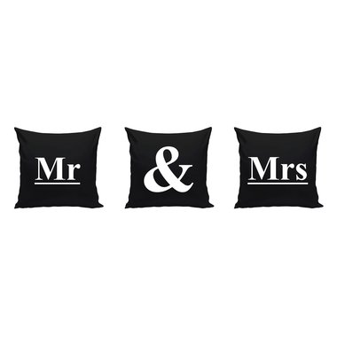 Mr & Mrs - 3 x Dekokissen fr Prchen grau-schwarz