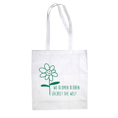Jutebeutel Baumwolltasche - Wo Blumen blhen lchelt die Welt