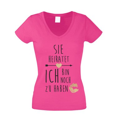 JGA Damen T-Shirt V-Ausschnitt - Sie heiratet, ich bin noch zu haben