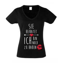 JGA Damen T-Shirt V-Ausschnitt - Sie heiratet, ich bin...