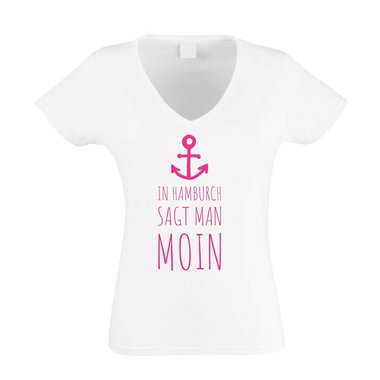 Damen T-Shirt V-Ausschnitt - In Hamburch sagt man Moin