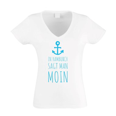 Damen T-Shirt V-Ausschnitt - In Hamburch sagt man Moin