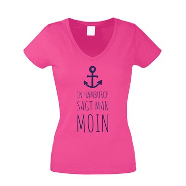 Damen T-Shirt V-Ausschnitt - In Hamburch sagt man Moin